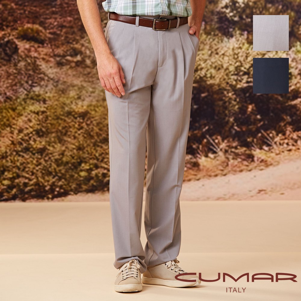 CUMAR 男裝春夏環保紗打褶彈性休閒長褲 / 238116