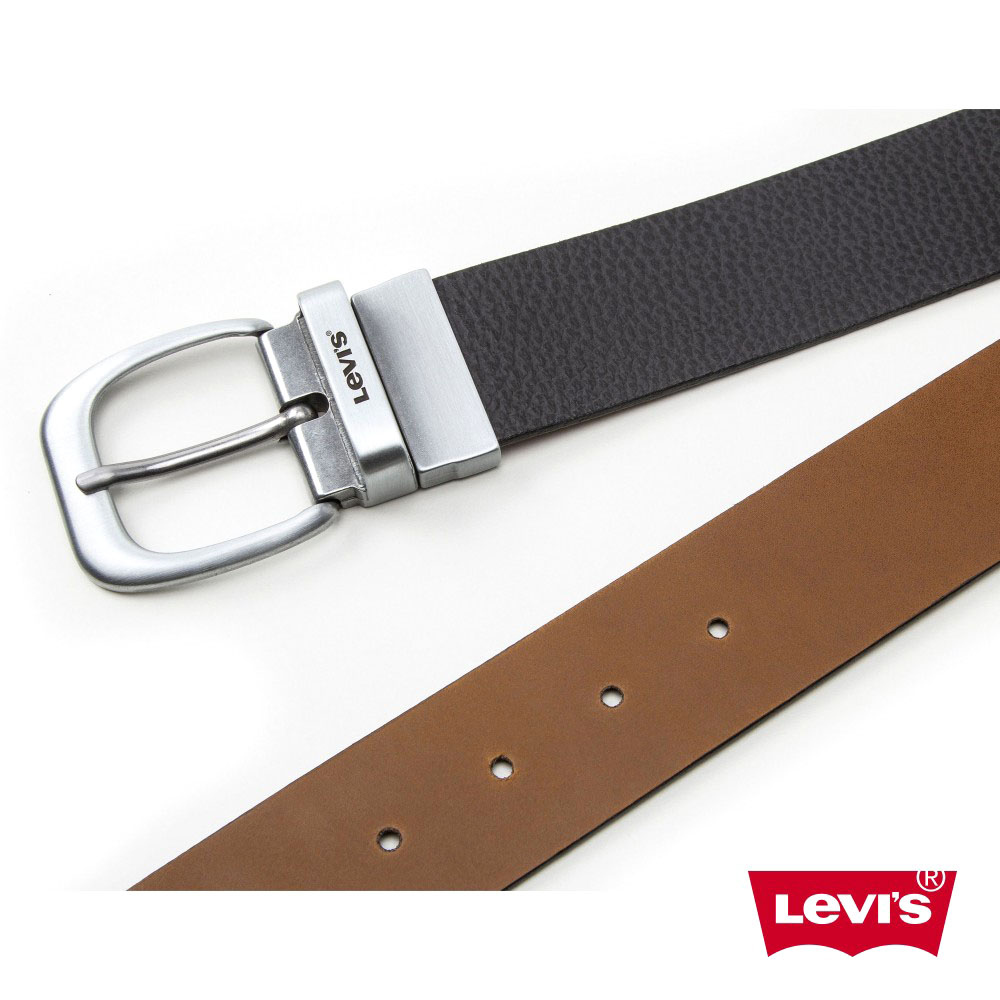 Levis 男款 雙面用真皮皮帶 精工Logo鐫刻釦頭  黑/棕色 人氣新品