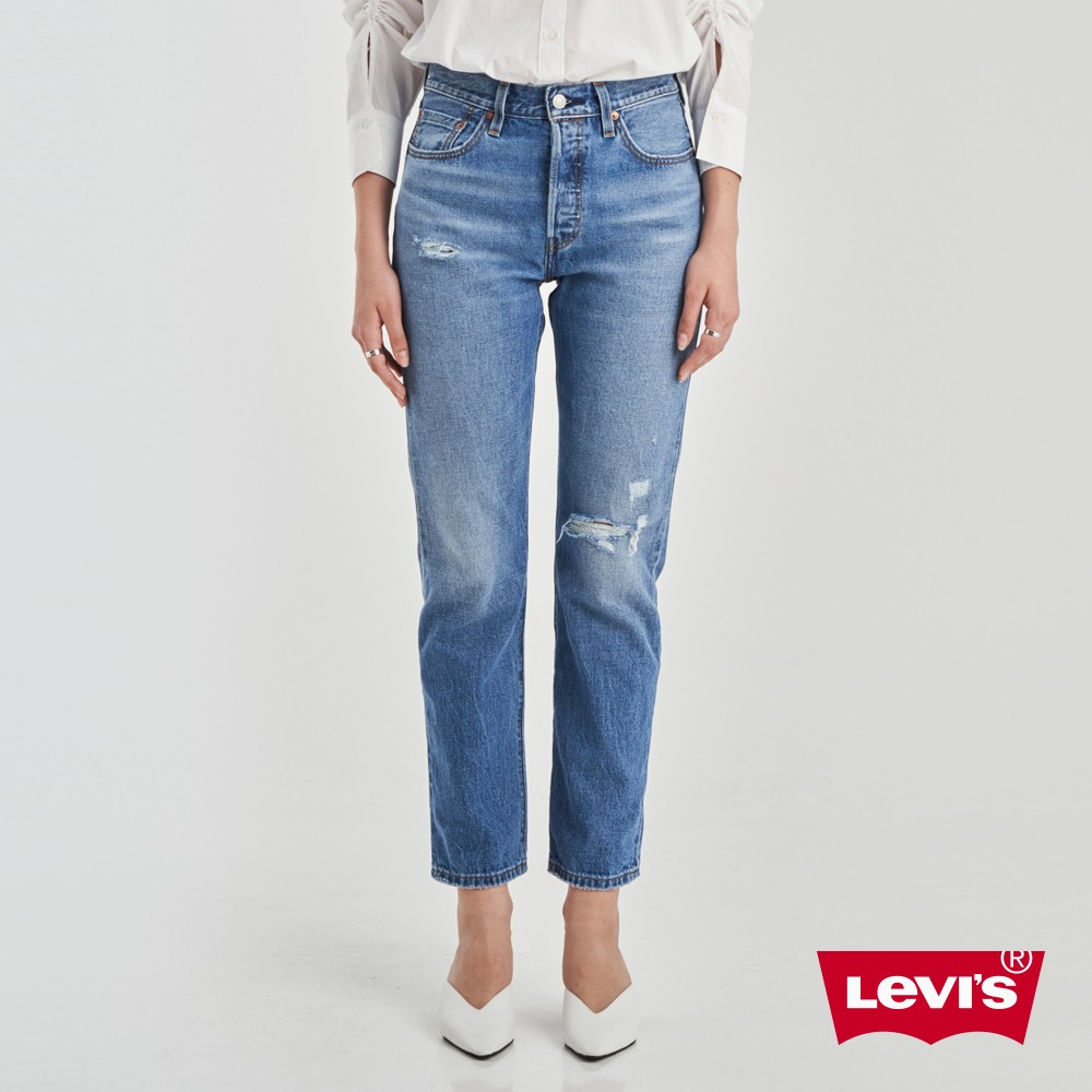 Levis 女款 501高腰合身牛仔長褲  / 寒麻纖維 / 精工淺藍色破壞水洗 熱賣單品