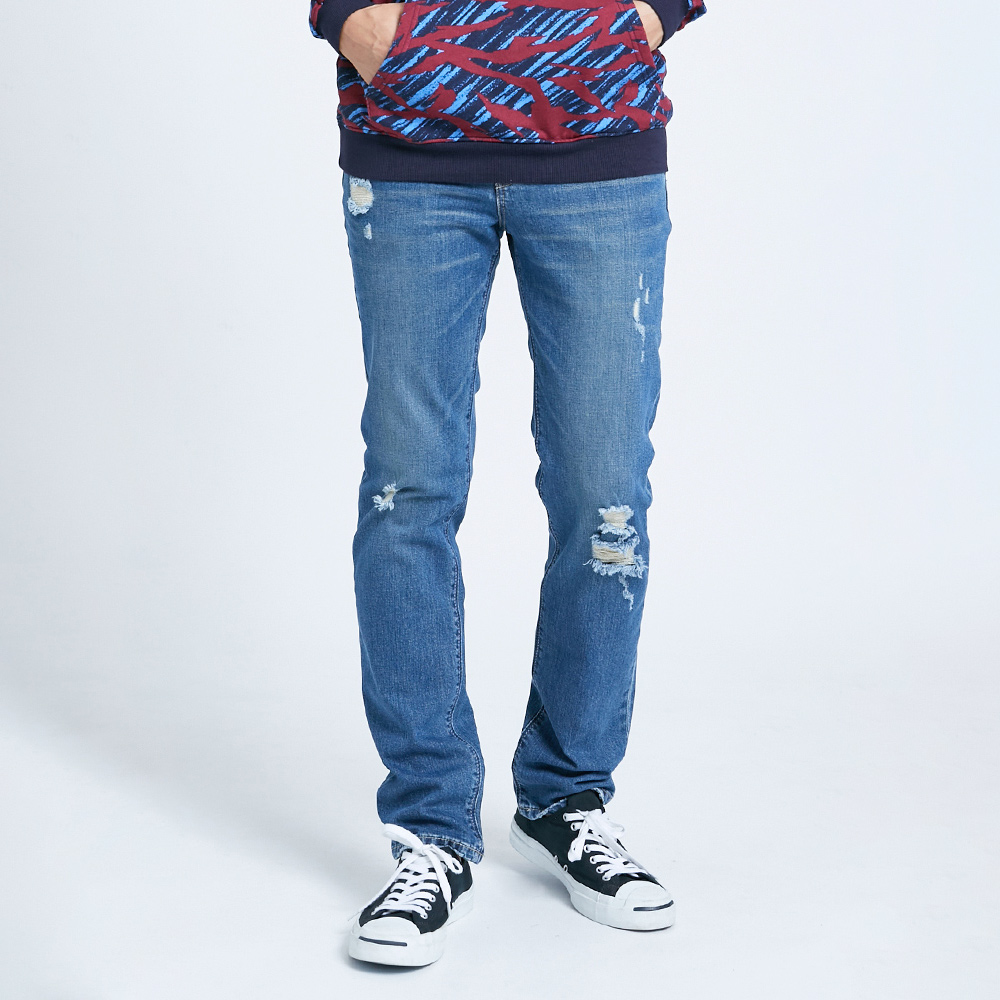 EDWIN｜男裝｜五袋刷破丹寧中直筒褲