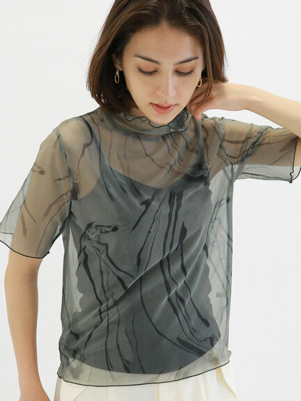【SET ITEM】透膚印花上衣+素面吊帶背心(FC36L1C0980) - Te chichi