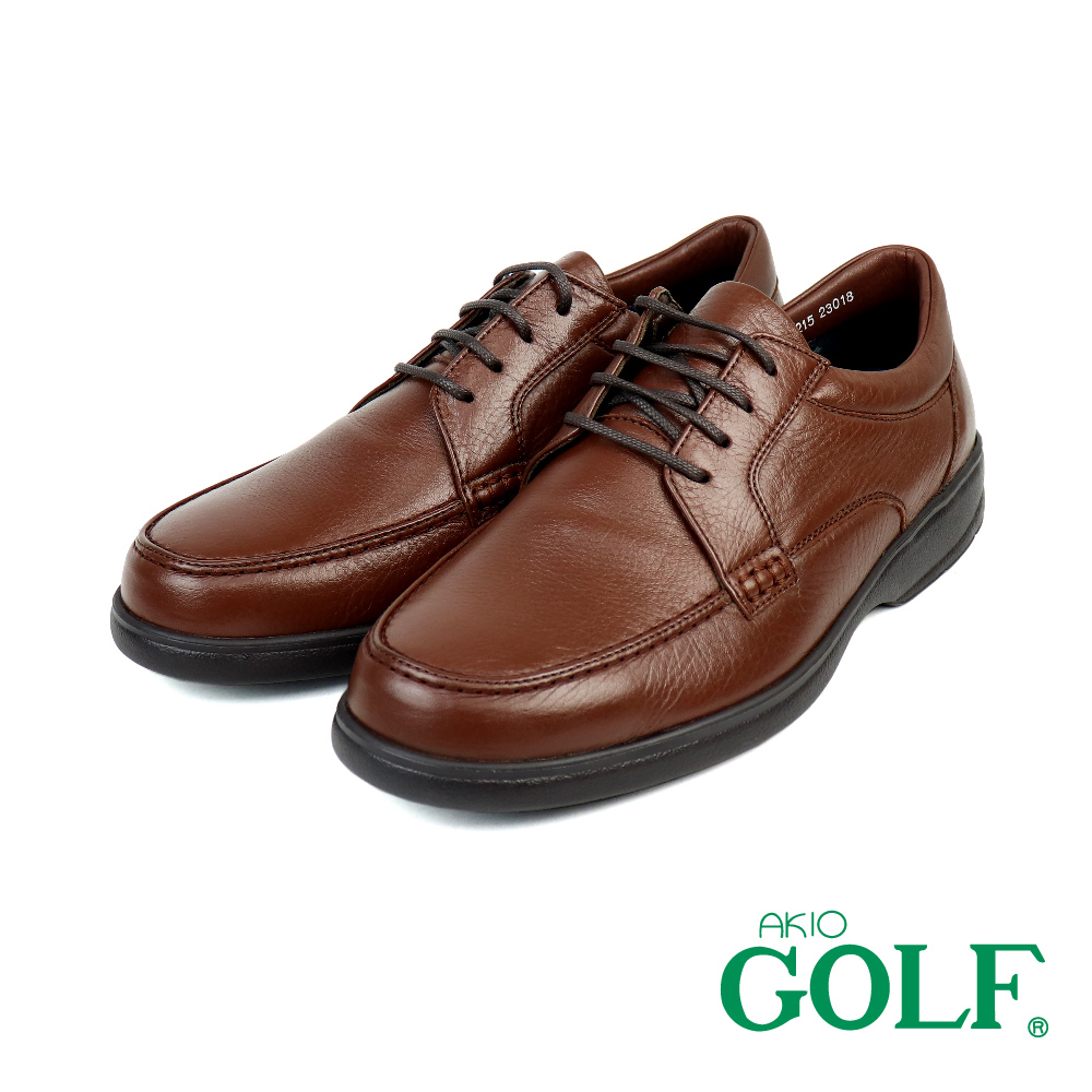【AKIO GOLF】日系真皮荔枝紋綁帶德比鞋 棕色(GF2215-BR)