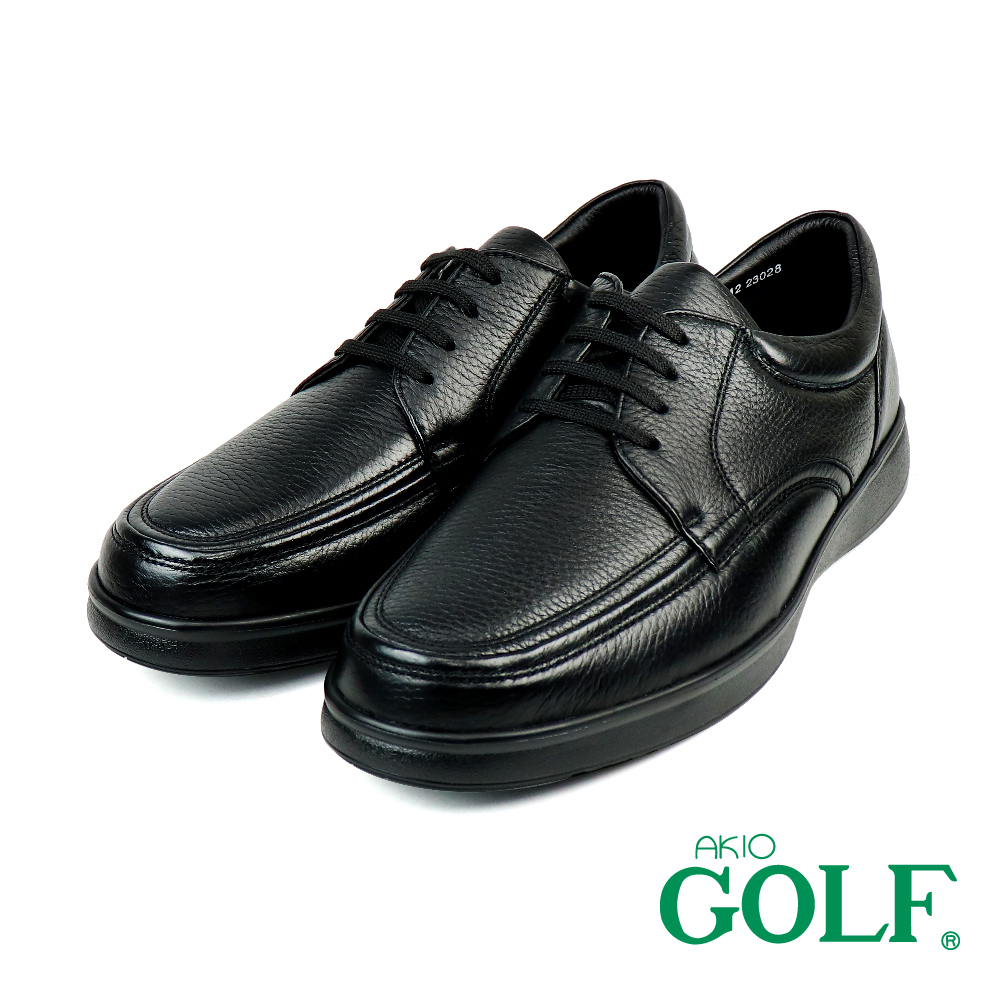 【AKIO GOLF】荔枝紋綁帶平底氣墊休閒鞋 黑色(GF5012-BL)