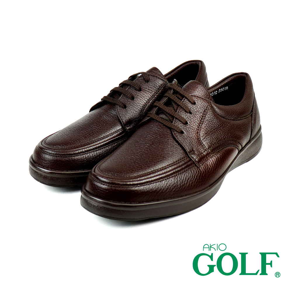 【AKIO GOLF】荔枝紋綁帶平底氣墊休閒鞋 深棕色(GF5012-DBR)