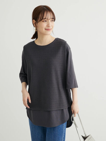 【SET ITEM】網狀背心+圓形下擺開衩剪裁上衣(6A33L1G0730) - Green Parks