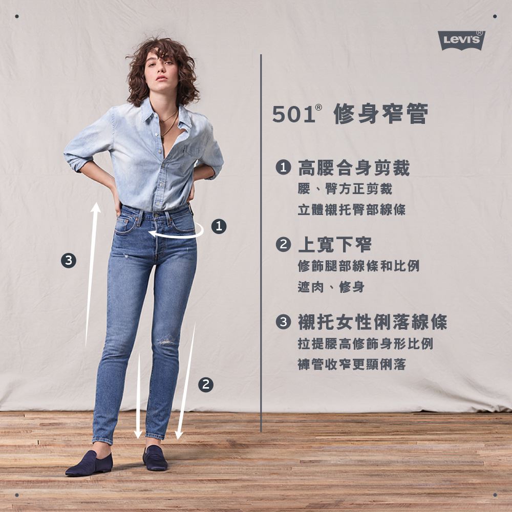 女款 501 Skinny高腰排釦窄管牛仔長褲 / 微磨損細節X撕邊褲管 熱賣單品_2