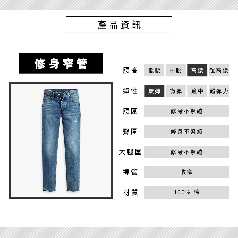 女款 501 Skinny高腰排釦窄管牛仔長褲 / 微磨損細節X撕邊褲管 熱賣單品_7