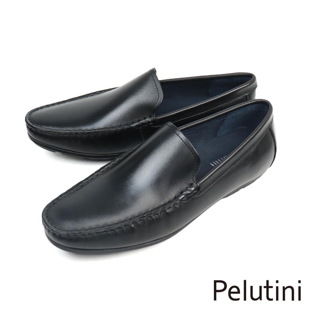 【Pelutini】簡約真皮素面樂福鞋 黑色(PE21877-BL)