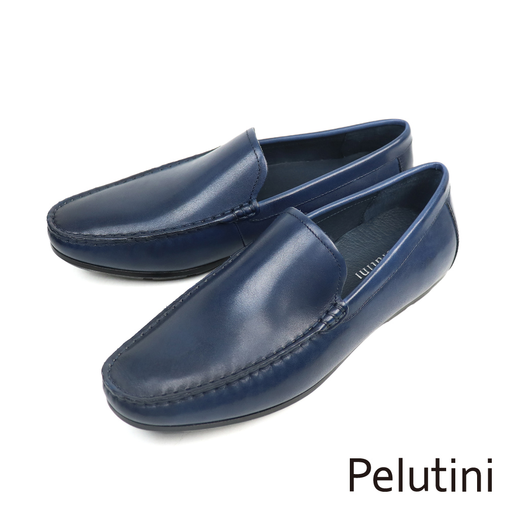【Pelutini】簡約真皮素面樂福鞋 藍色(PE21877-NA)