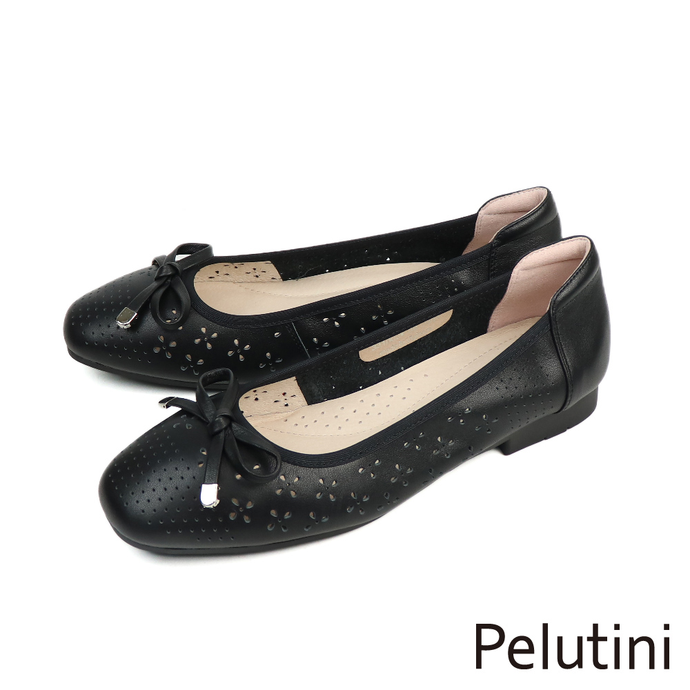 【Pelutini】蝴蝶結配飾造型包頭平底鞋 黑色(331002W-BL)