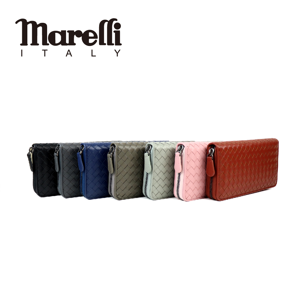【marelli】經典編織小羊皮拉鍊長夾 (ZM072)