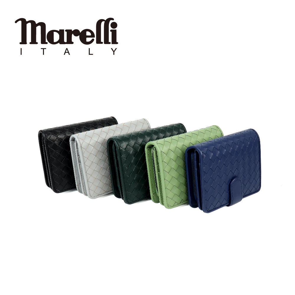 【marelli】經典編織小羊皮扣帶短夾 (ZM073)