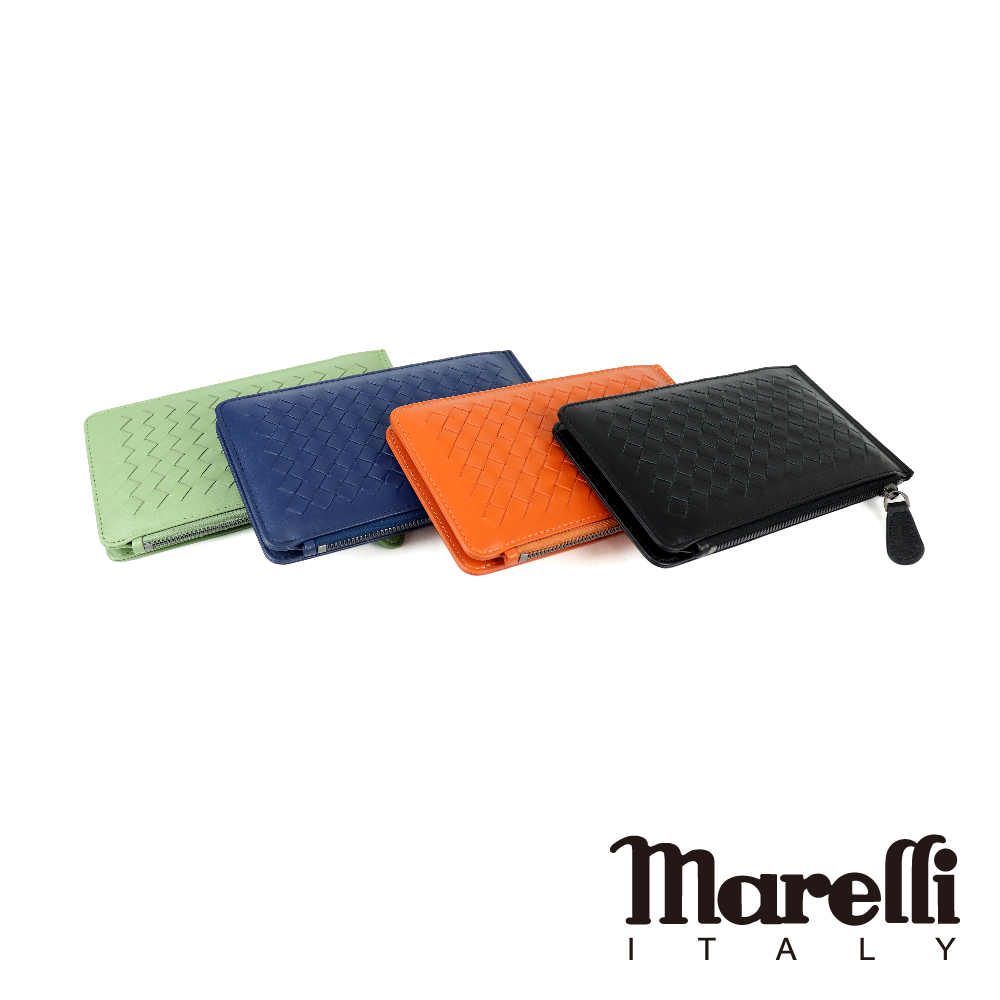 【marelli】質感編織小羊皮雙折短夾  (ZM075)