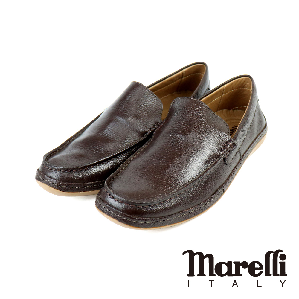 【marelli】荔枝紋輕量懶人休閒鞋  深棕色(M43001-DBR)