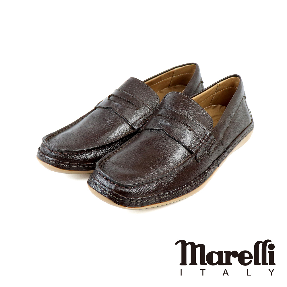 【marelli】荔枝紋輕量便士樂福鞋  深棕色(M43002-DBR)
