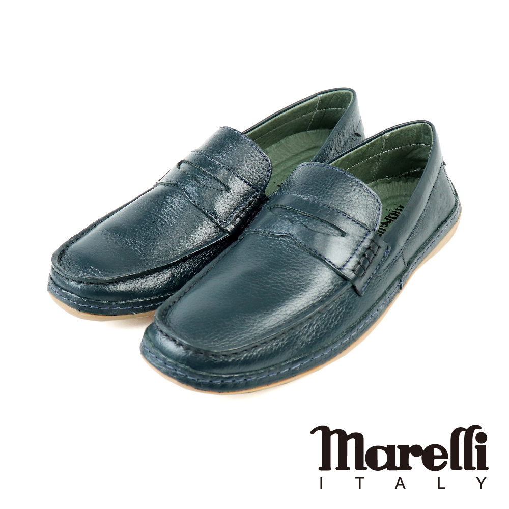 【marelli】荔枝紋輕量便士樂福鞋  海軍藍(M43002-NA)