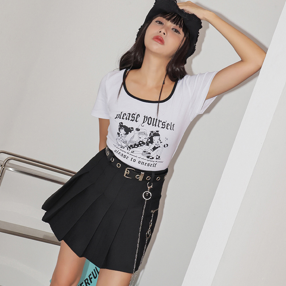 自信女孩抓皺上衣-白【KT223243】-3色_0