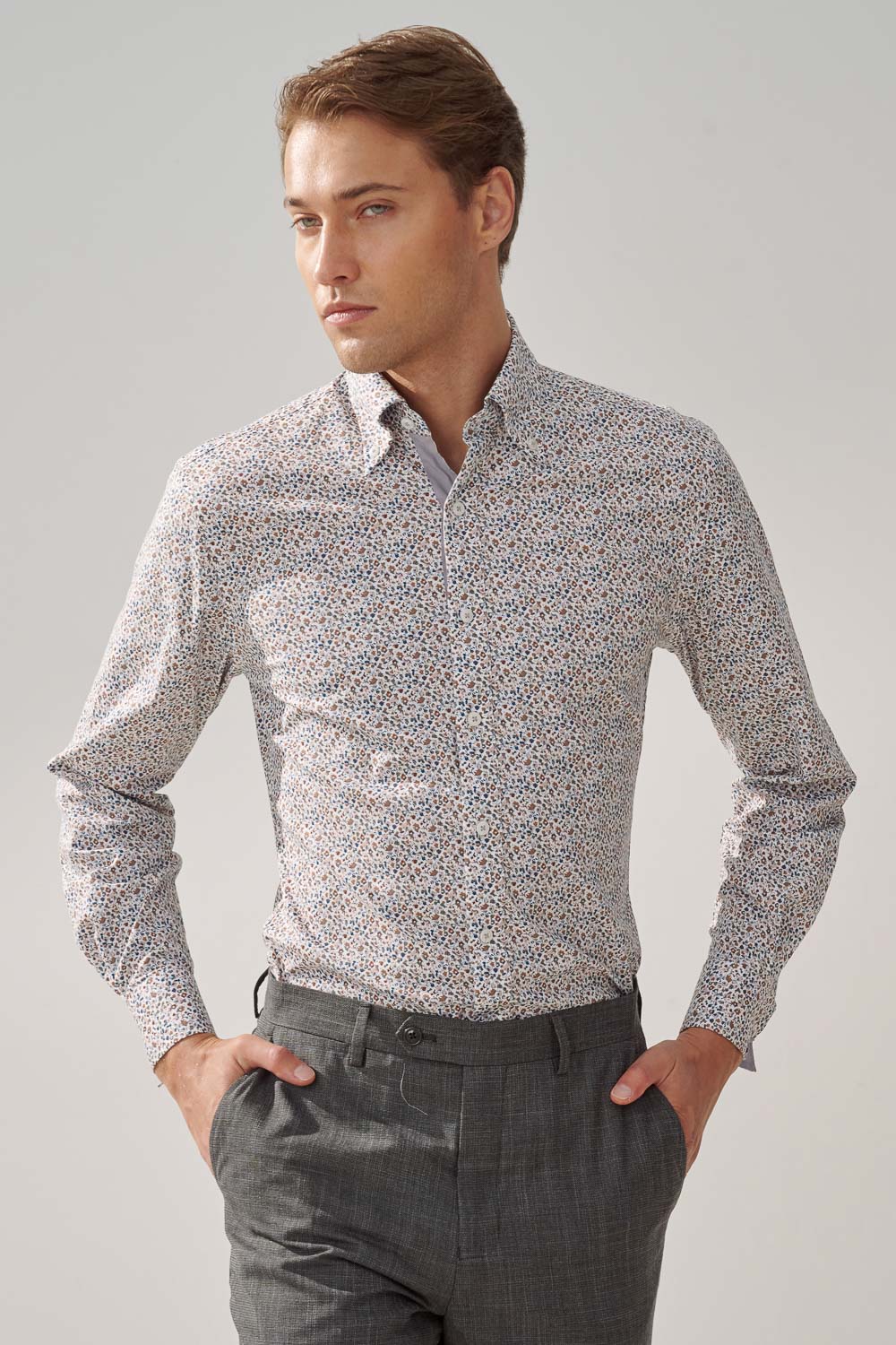 SST&C #Elastic Fit  White Small Floral Standard Shirt | 0312308017  (Outlet)_0