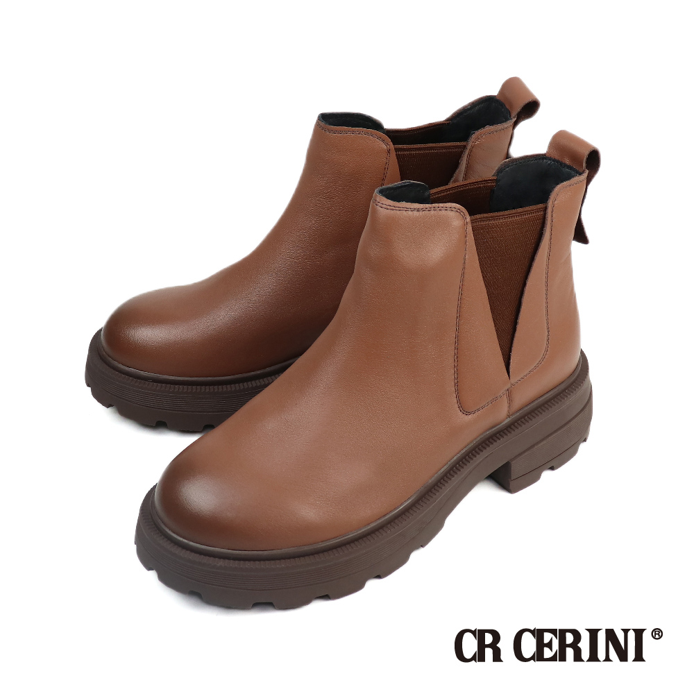 【CR CERINI】素面厚底真皮切爾西短靴 棕色(CR21263W-BR)