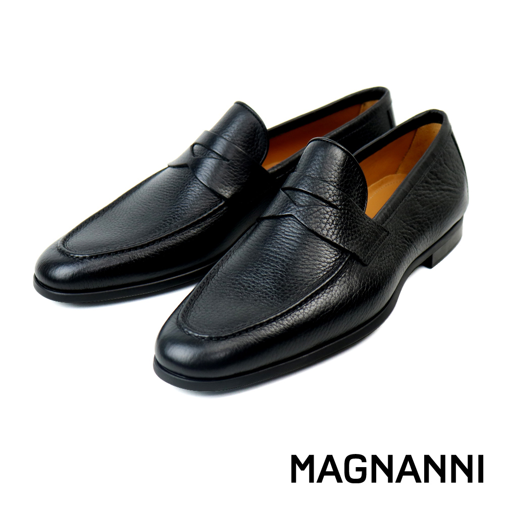 【MAGNANNI】經典荔枝紋商務便士樂福鞋 黑色(21482B-BL)