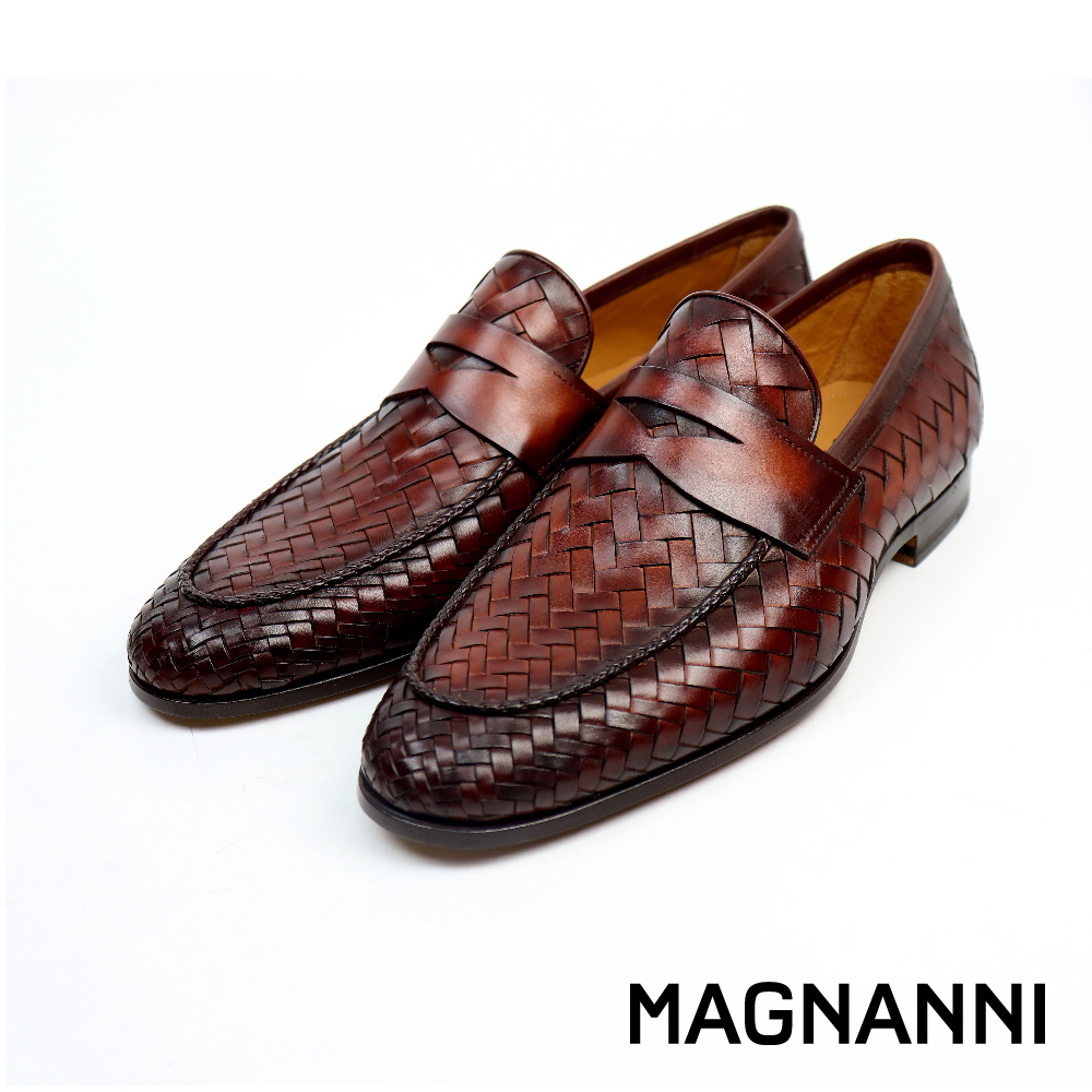 【MAGNANNI】真皮編織便士樂福鞋 棕色(24461-COG)
