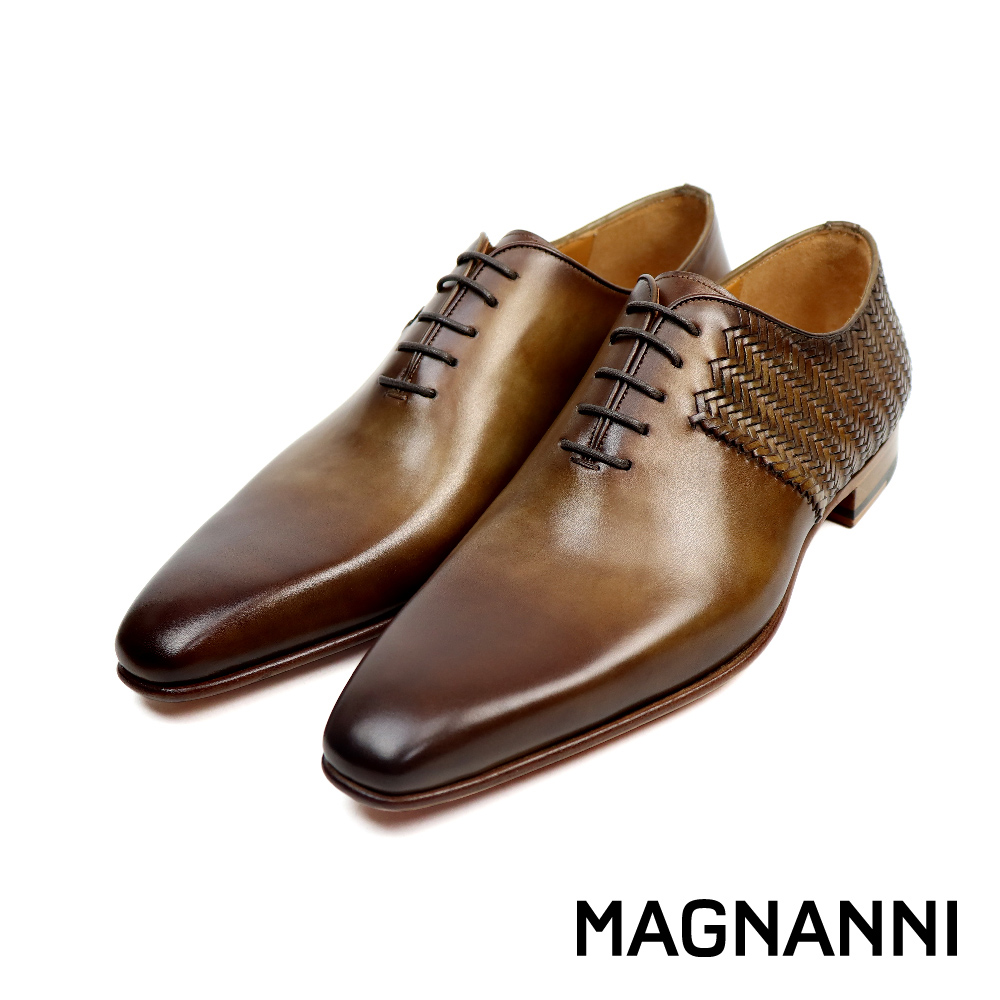 【MAGNANNI】編織綁帶漸層紳士牛津鞋 棕色(24596-BR)
