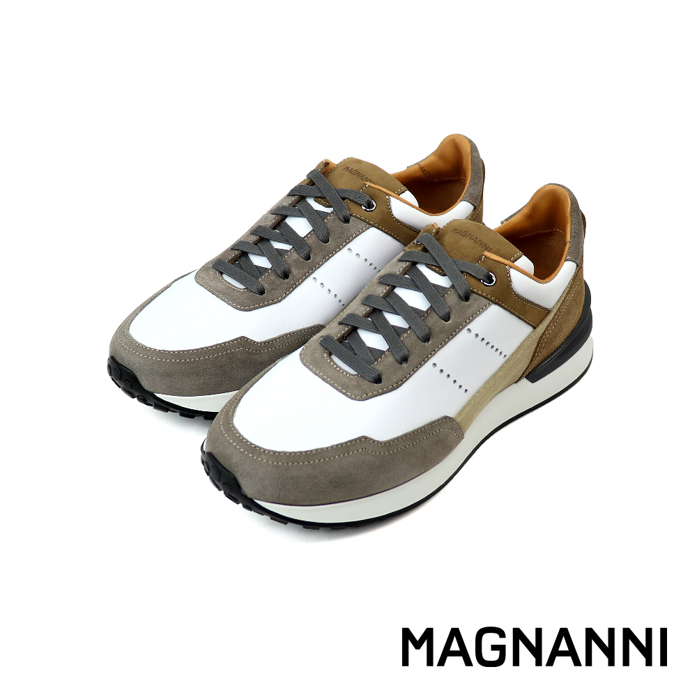 【MAGNANNI】輕量拼接雙色綁帶休閒鞋 白色(24454-TIWH)