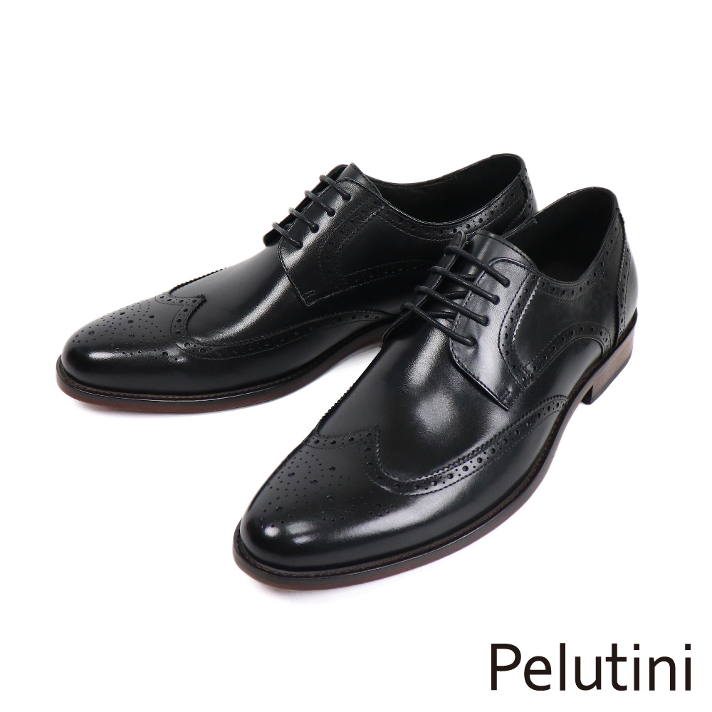 【Pelutini】經典翼紋細孔雕花德比鞋 黑色(PE28811-BL)