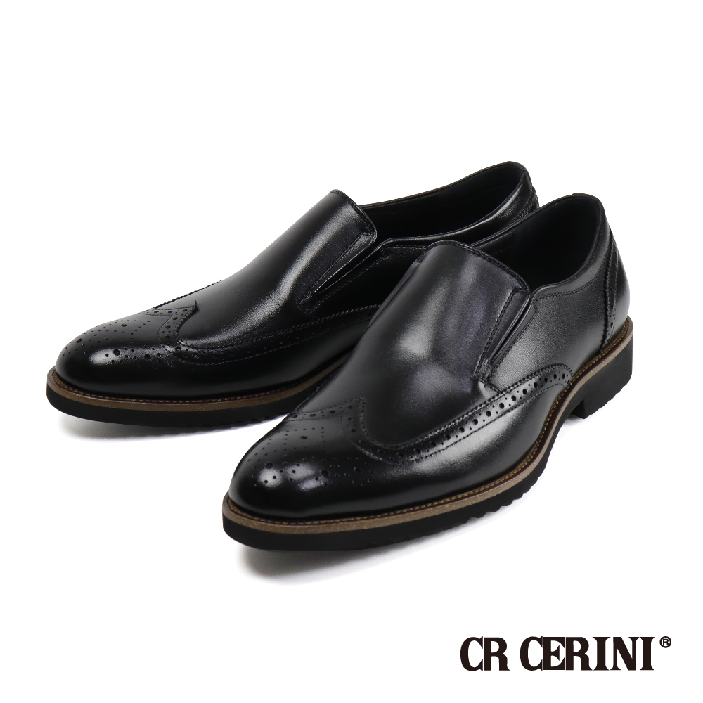 【CR CERINI】翼紋花雙色底樂福鞋 黑色(CR16555-BL)