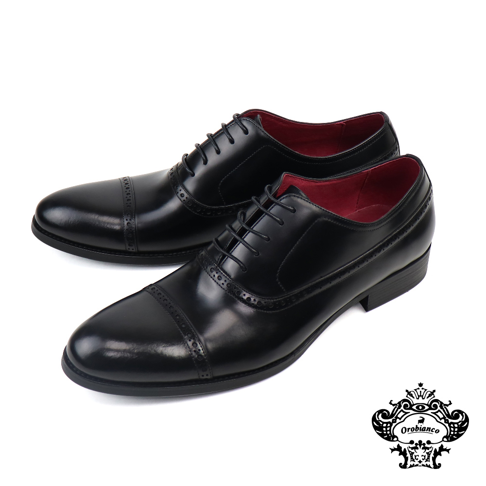 【Orobianco】經典簡約雕孔橫飾牛津鞋 黑色(OR313060-BL)