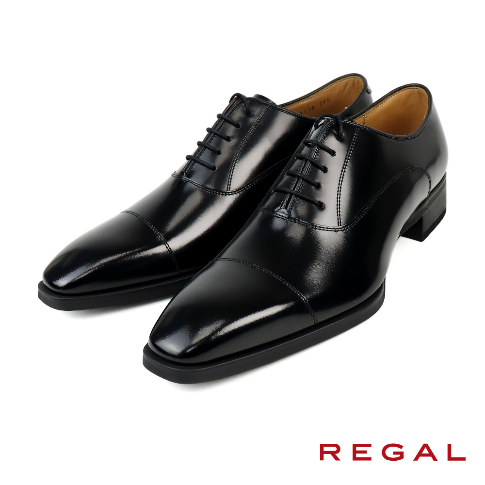 【REGAL】日本原廠手工橫飾小方頭牛津鞋 黑色(911R-BL)