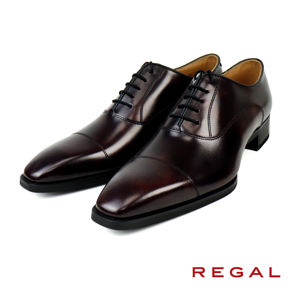 【REGAL】日本原廠手工橫飾小方頭牛津鞋 暗酒紅(911R-WIN)