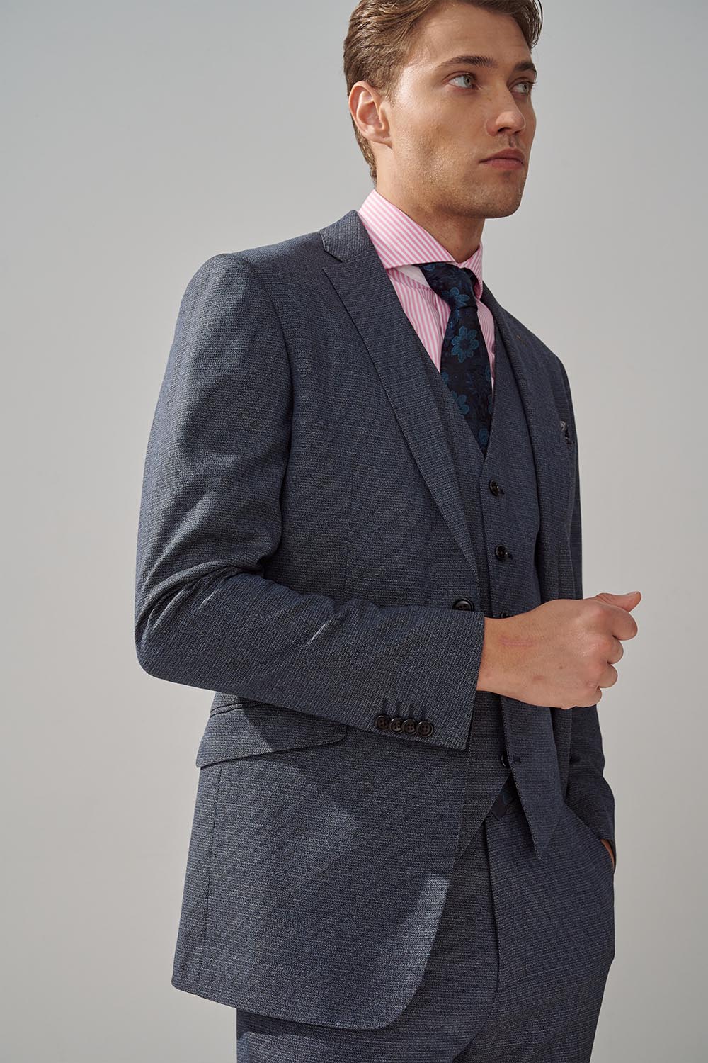 SST&C Gray Textured Tailored Suit Jacket | 0112308002  (Outlet)_0