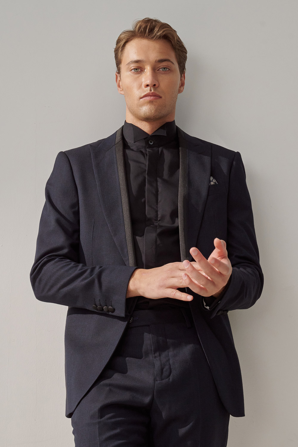 SST&C Navy Textured Tailored Evening Jacket | 0112308011  (Outlet)_0