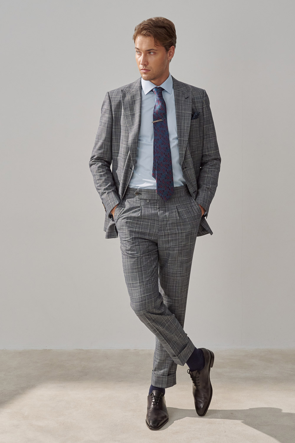 SST&C Gray Check Pattern Slim Fit Double-Breasted Suit Jacket | 0112308012  (Outlet)_2
