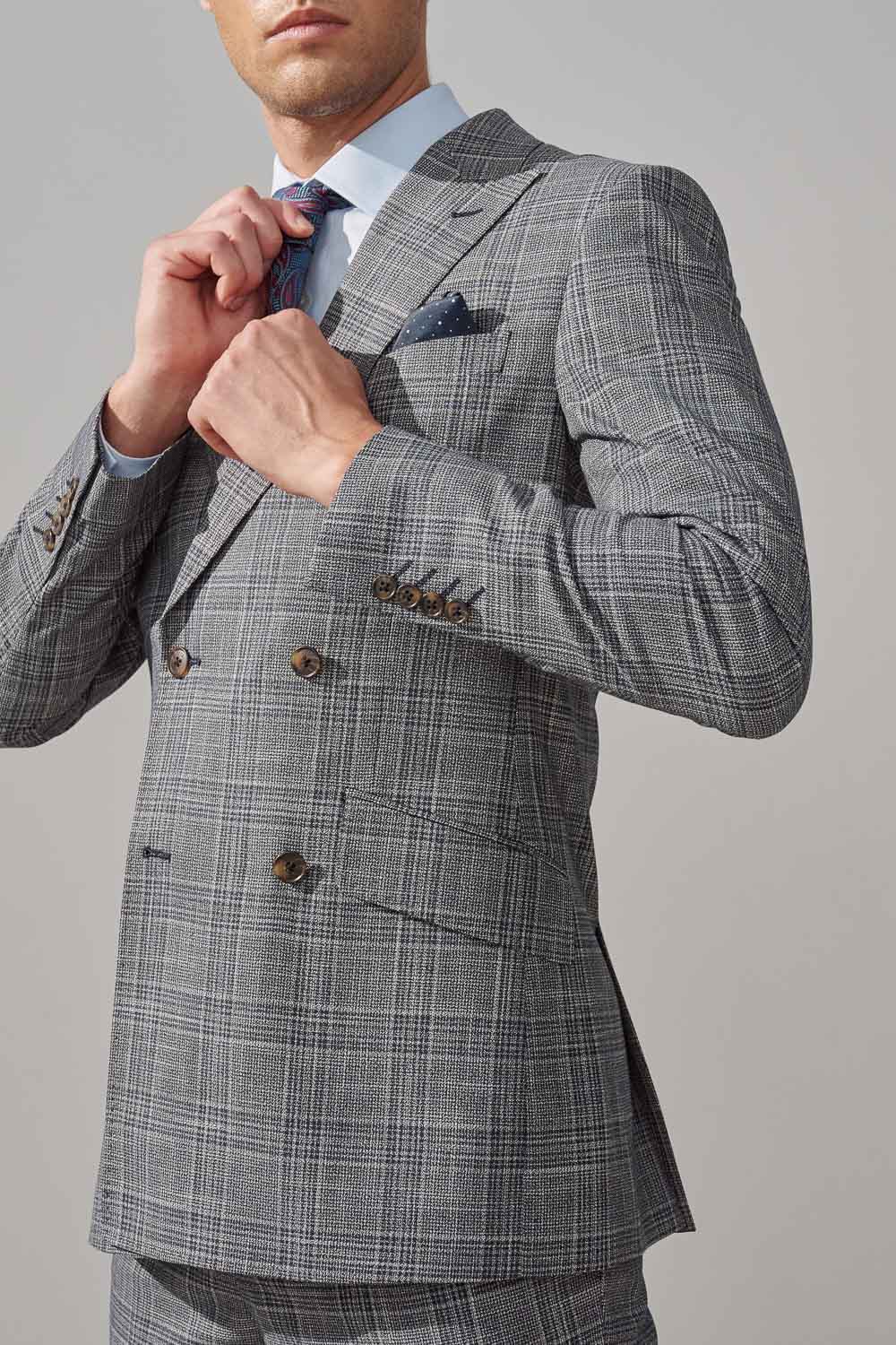 SST&C Gray Check Pattern Slim Fit Double-Breasted Suit Jacket | 0112308012  (Outlet)_4
