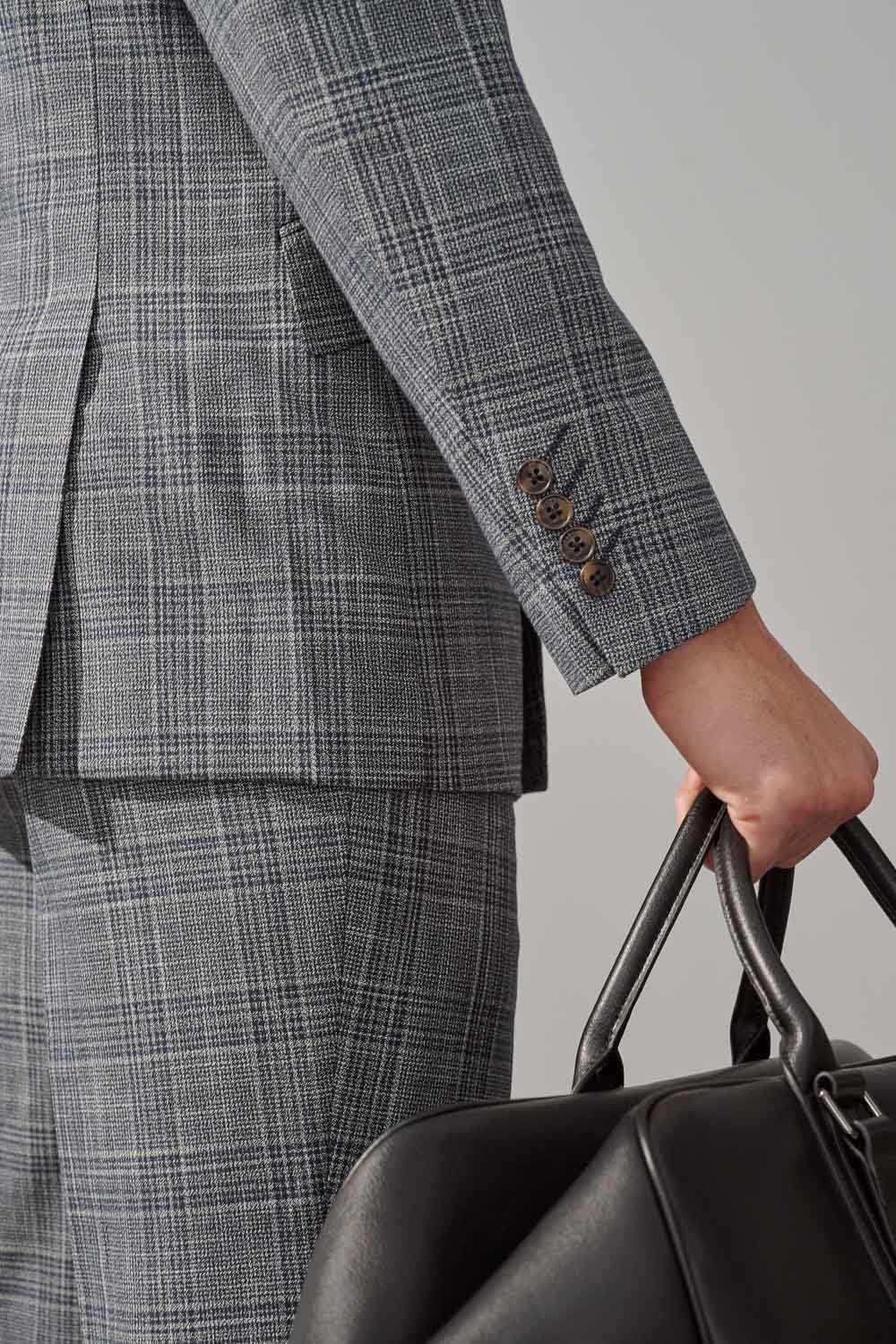 SST&C Gray Check Pattern Slim Fit Double-Breasted Suit Jacket | 0112308012  (Outlet)_5