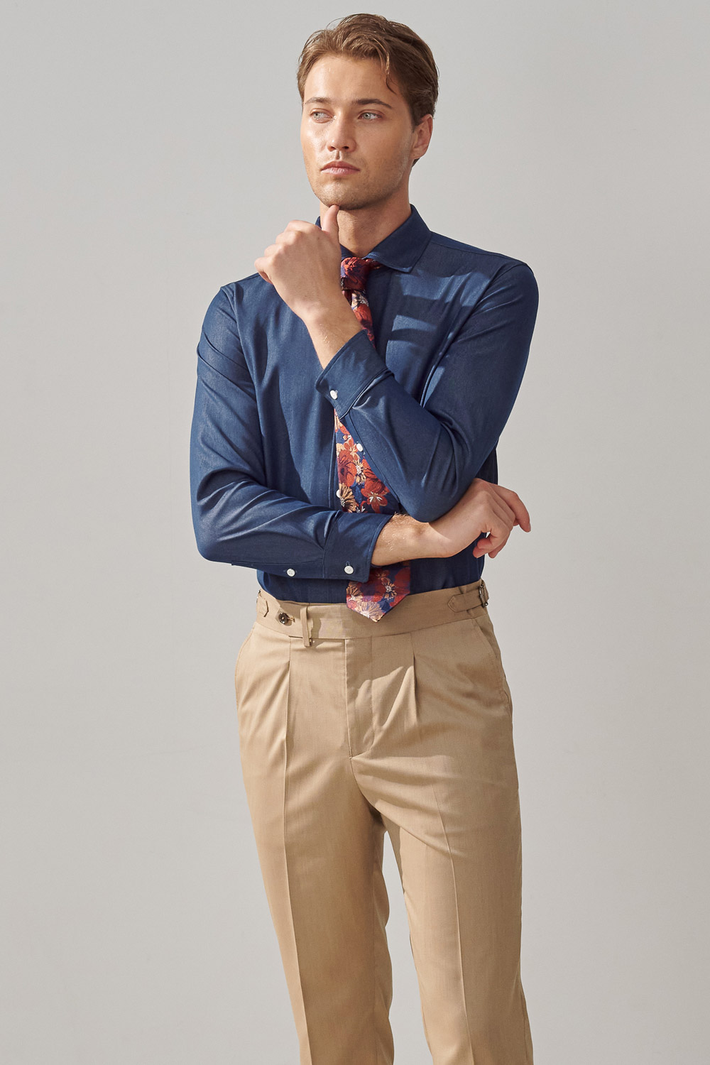 SST&C Khaki Herringbone Slim Fit Suit Trousers | 0212308007  (Outlet)_2