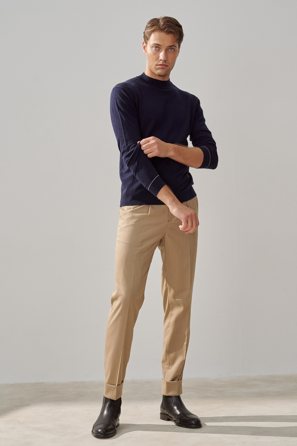 SST&C Khaki Herringbone Slim Fit Suit Trousers | 0212308007  (Outlet)_3