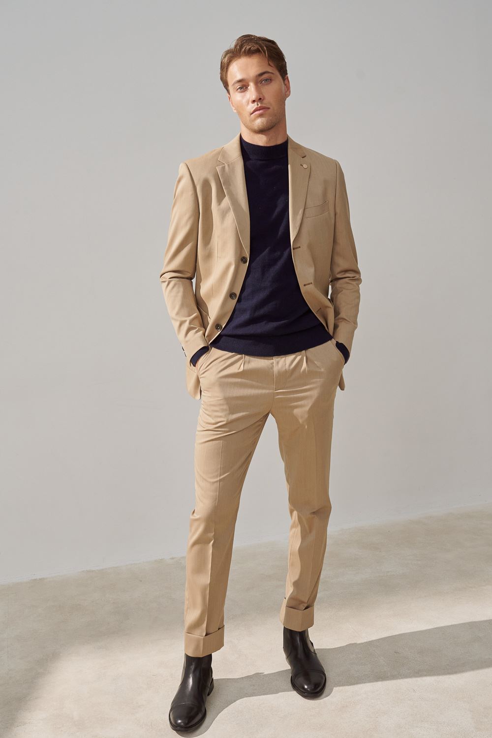 SST&C Khaki Herringbone Slim Fit Suit Trousers | 0212308007  (Outlet)_4