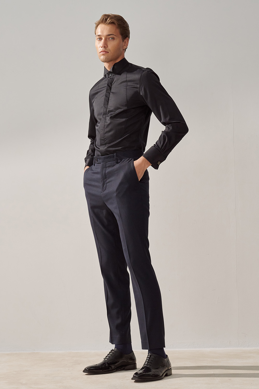 SST&C Navy Textured Tailored Suit Trousers | 0212308010  (Outlet)_0