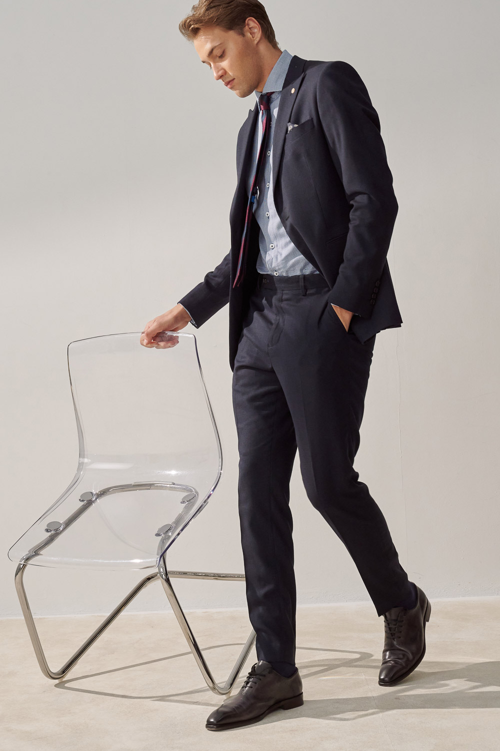 SST&C Navy Textured Tailored Suit Trousers | 0212308010  (Outlet)_5