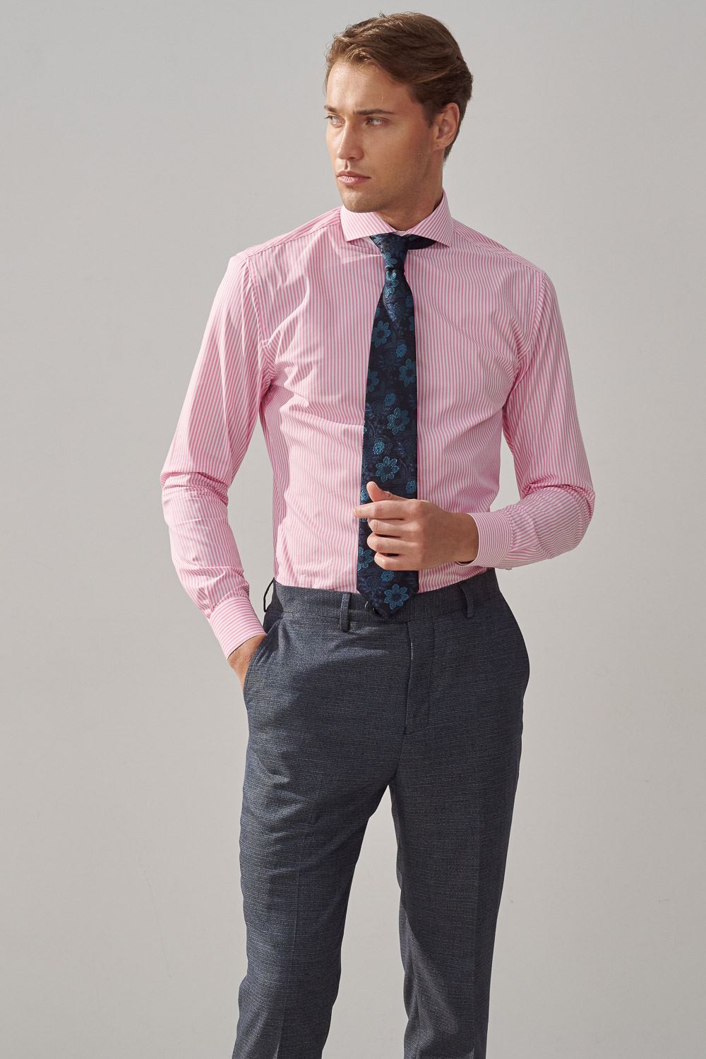 SST&C Gray Textured Tailor Fit Trousers | 0212308002  (Outlet)_2