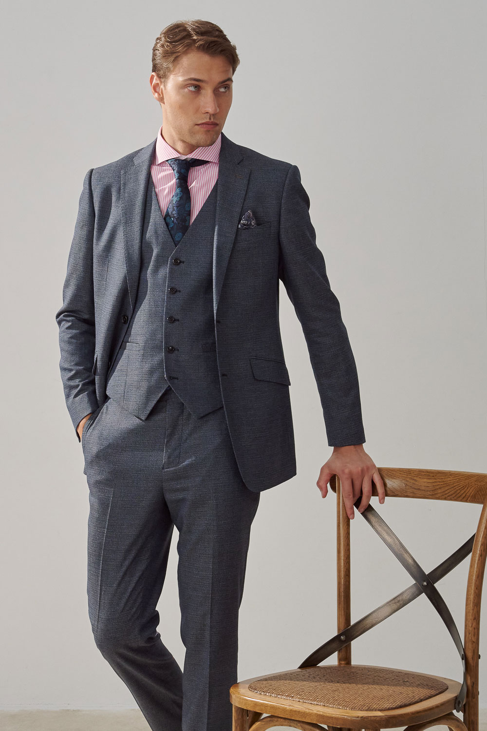 SST&C Gray Textured Tailor Fit Trousers | 0212308002  (Outlet)_4