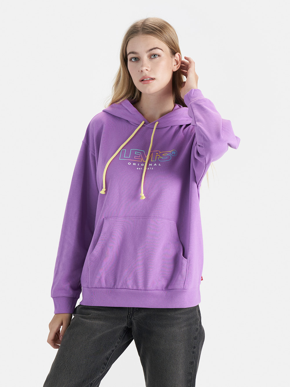 女款 寬鬆版口袋帽Tee / 漸層彩色Logo / 紫 熱賣單品