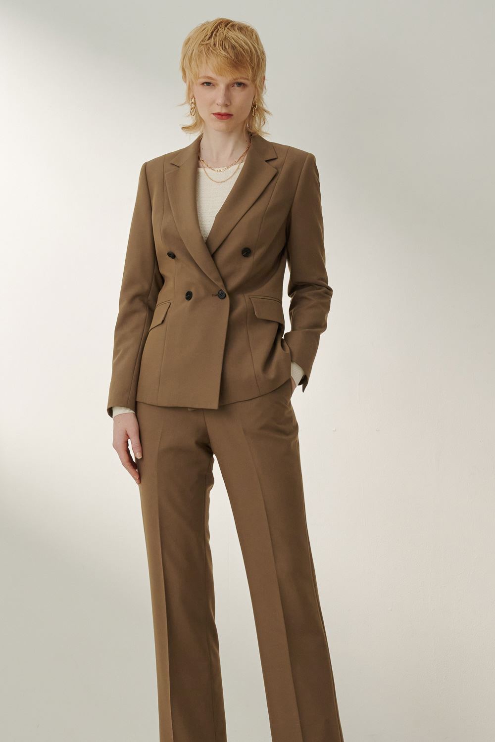 SST&C Khaki Square-Neck Double-Breasted Suit Jacket | 7162308003  (Outlet)_2