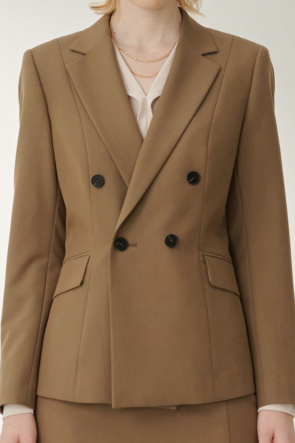 SST&C Khaki Square-Neck Double-Breasted Suit Jacket | 7162308003  (Outlet)_5