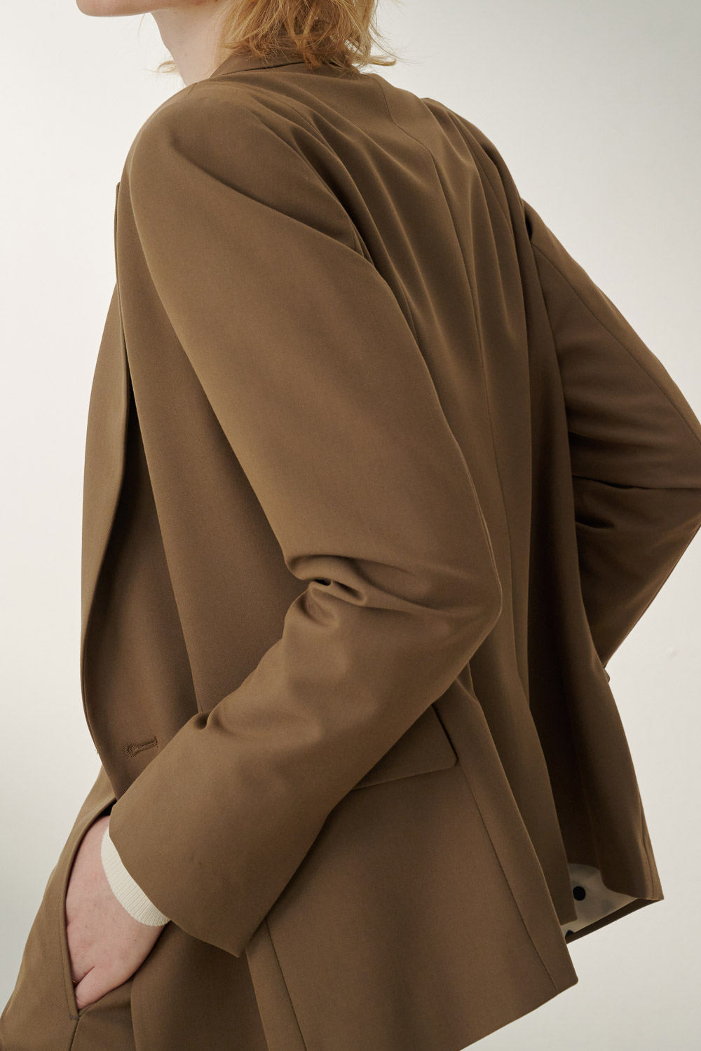 SST&C Khaki Square-Neck Double-Breasted Suit Jacket | 7162308003  (Outlet)_6