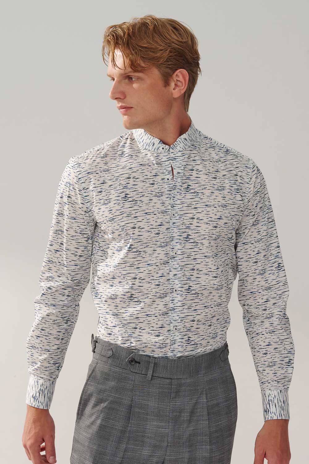 SST&C #Elastic Fit  White and Blue and Black Printed Standard Shirt | 0312308013  (Outlet)_0
