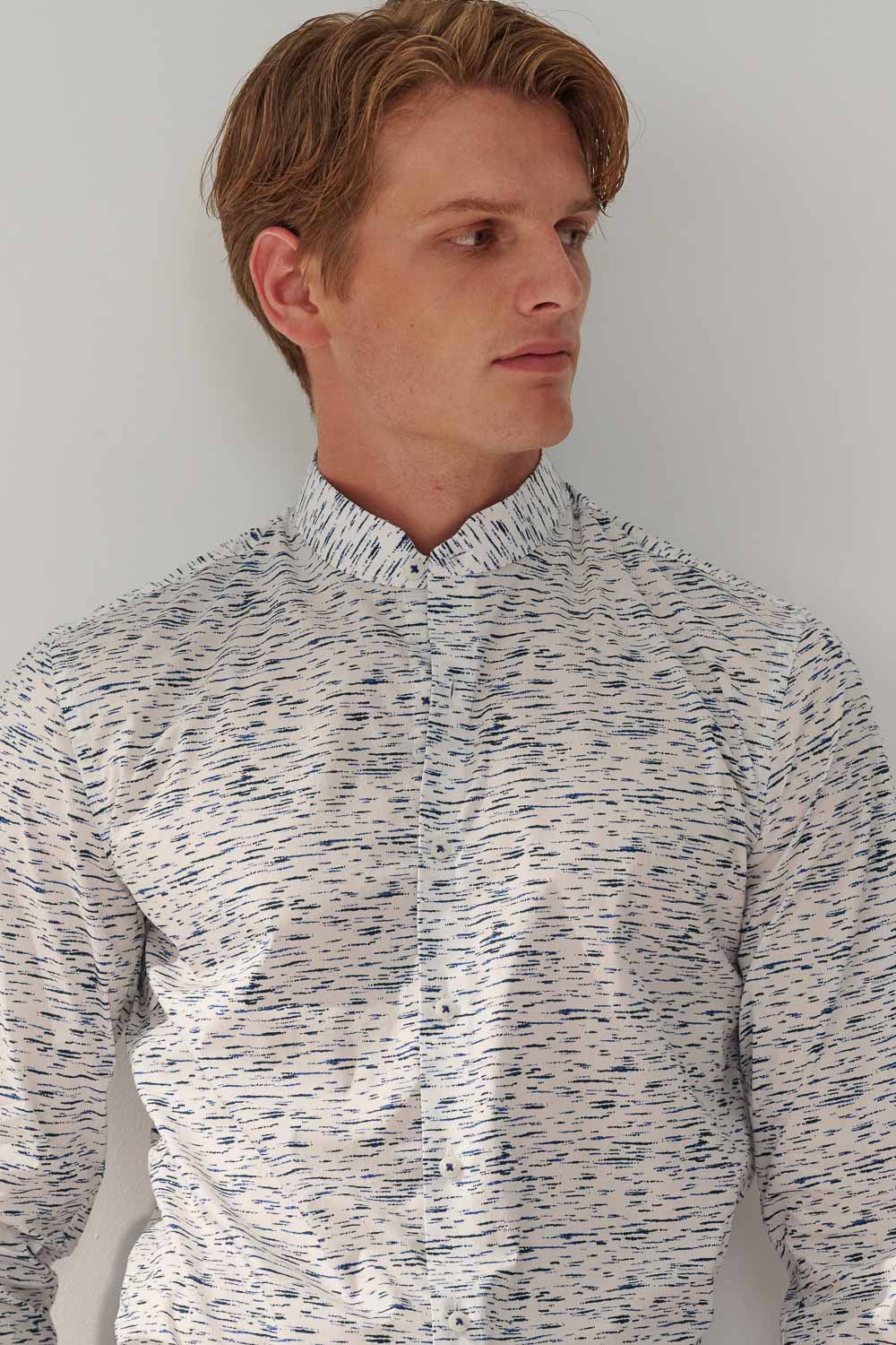 SST&C #Elastic Fit  White and Blue and Black Printed Standard Shirt | 0312308013  (Outlet)_1